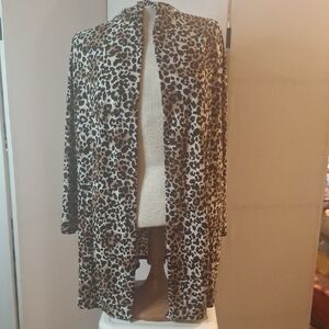 Leopard Print Open Front Cardigan - Brown & Black